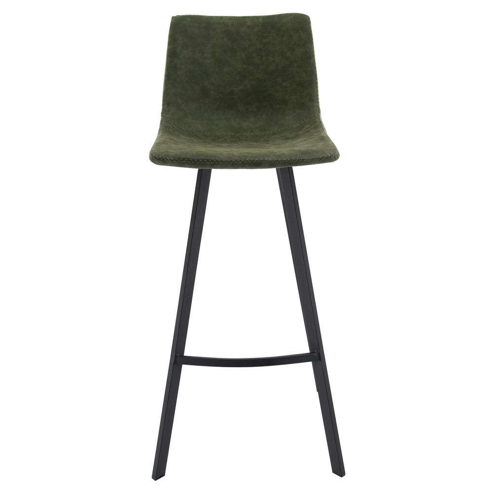 Elland Modern Upholstered Leather Bar Stool With Iron Legs & Footrest Set of 2. Picture 3