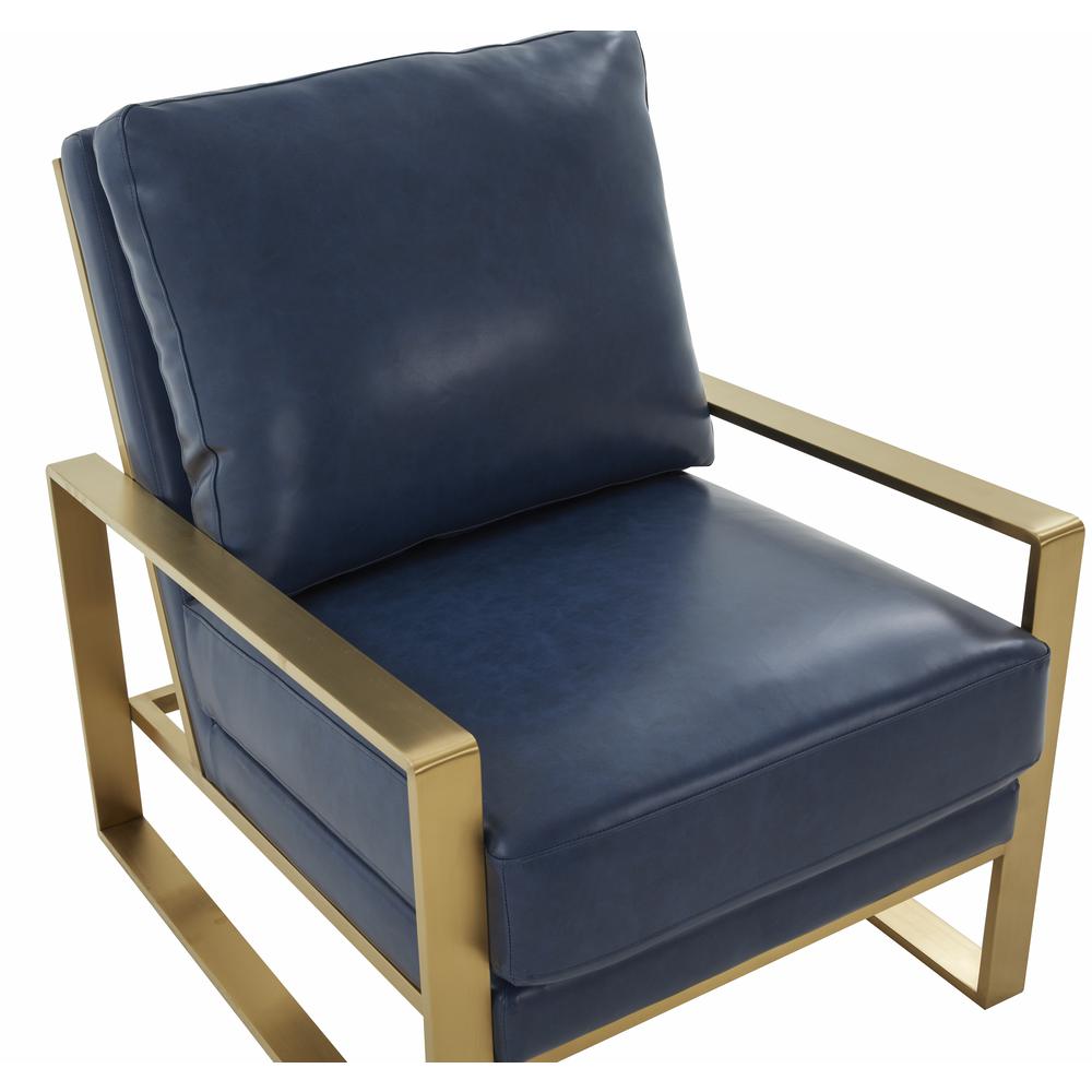 LeisureMod Jefferson Leather Modern Design Accent Armchair With Elegant Gold Frame, Navy Blue. Picture 7