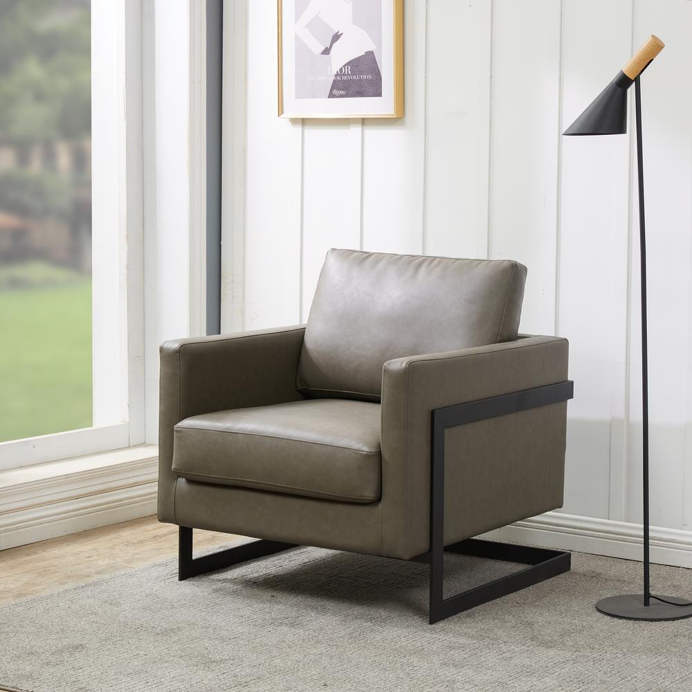 Leather Accent Armchair With Black Steel Frame. Picture 6