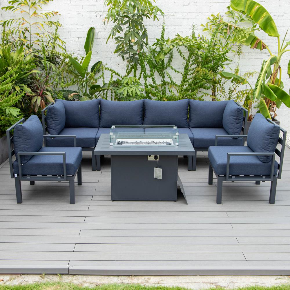 Chelsea 7-Piece Patio Sectional And Fire Pit Table Black Aluminum With Cushions. Picture 30