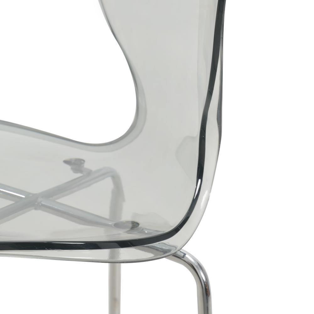 Oyster Acrylic Barstool with Steel Frame in Chrome Finish Set of 2 in Smoke. Picture 14