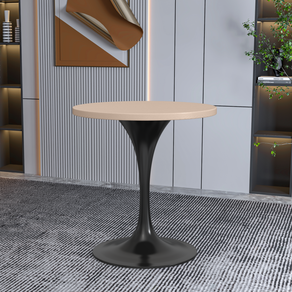 27 Round Dining Table, Black Base with Light Natural Wood MDF Top. Picture 8
