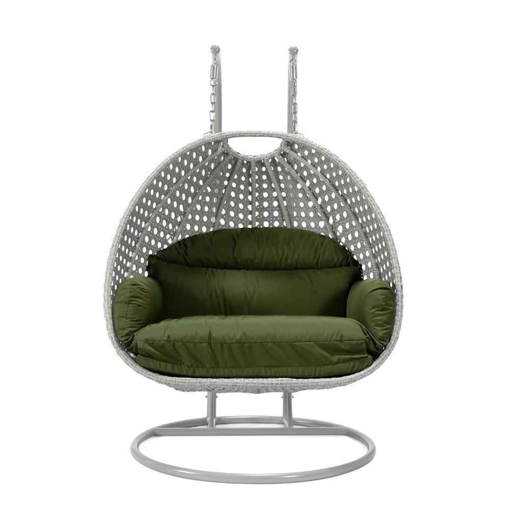 LeisureMod Wicker Hanging 2 person Egg Swing Chair in Dark Green. Picture 2