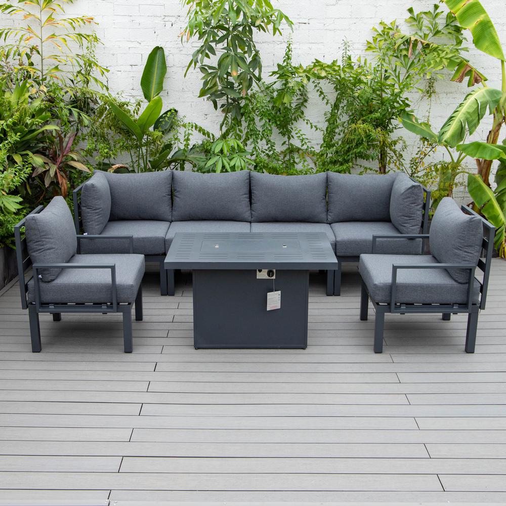 Chelsea 7-Piece Patio Sectional And Fire Pit Table Black Aluminum With Cushions. Picture 29