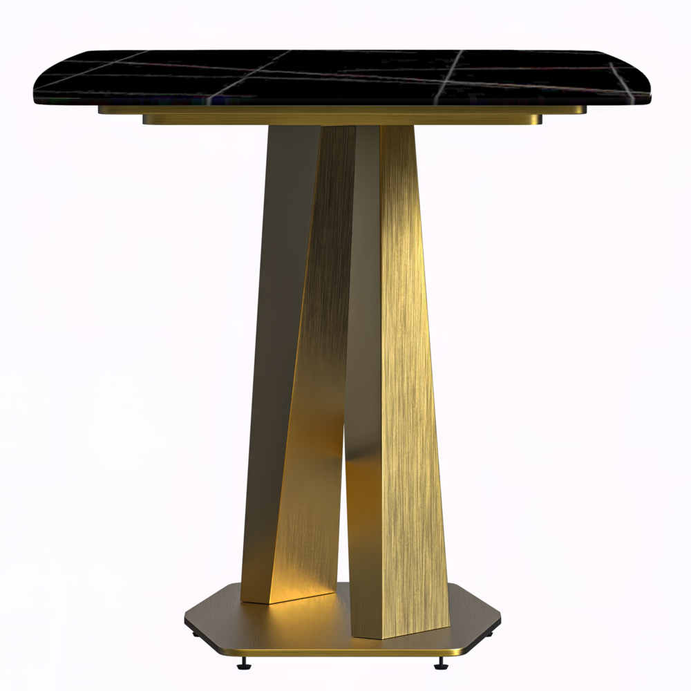Modern Dining Table Gold Base, With 55" Black/Gold Sintered Stone Top. Picture 2