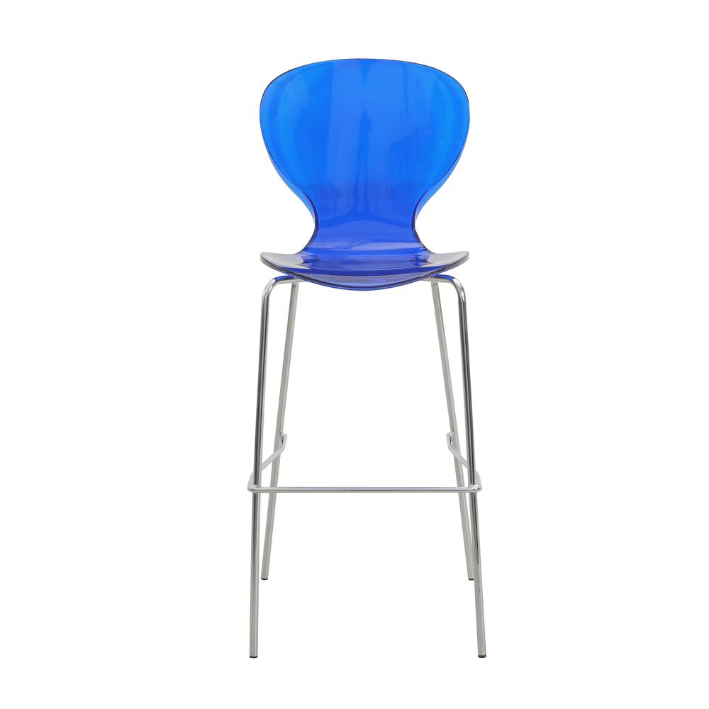 Acrylic Barstool with Steel Frame in Chrome Finish Set of 2 in Transparent Blue. Picture 7