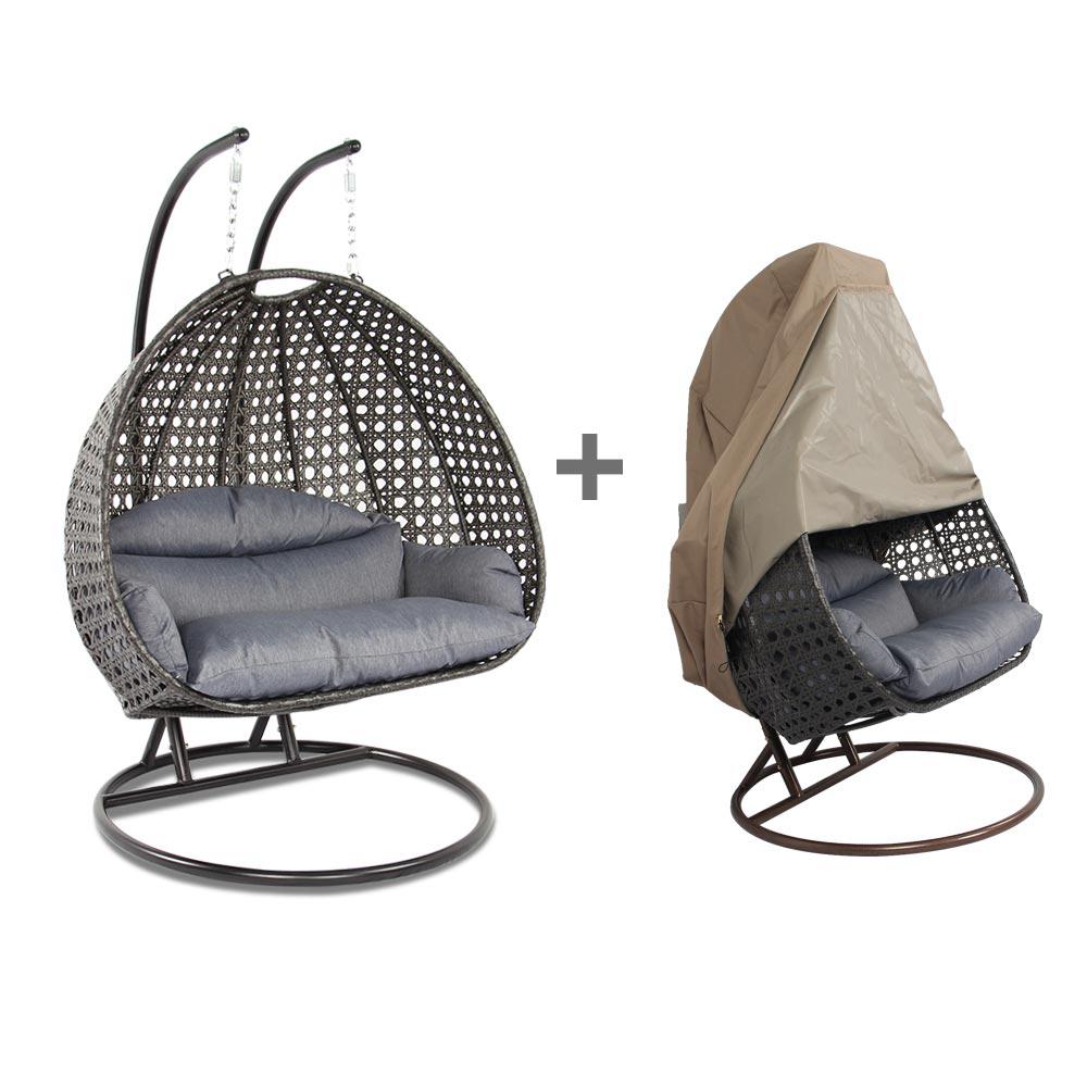 LeisureMod Wicker Hanging 2 person Egg Swing Chair With Outdoor Cover ESC57CBU-C. The main picture.