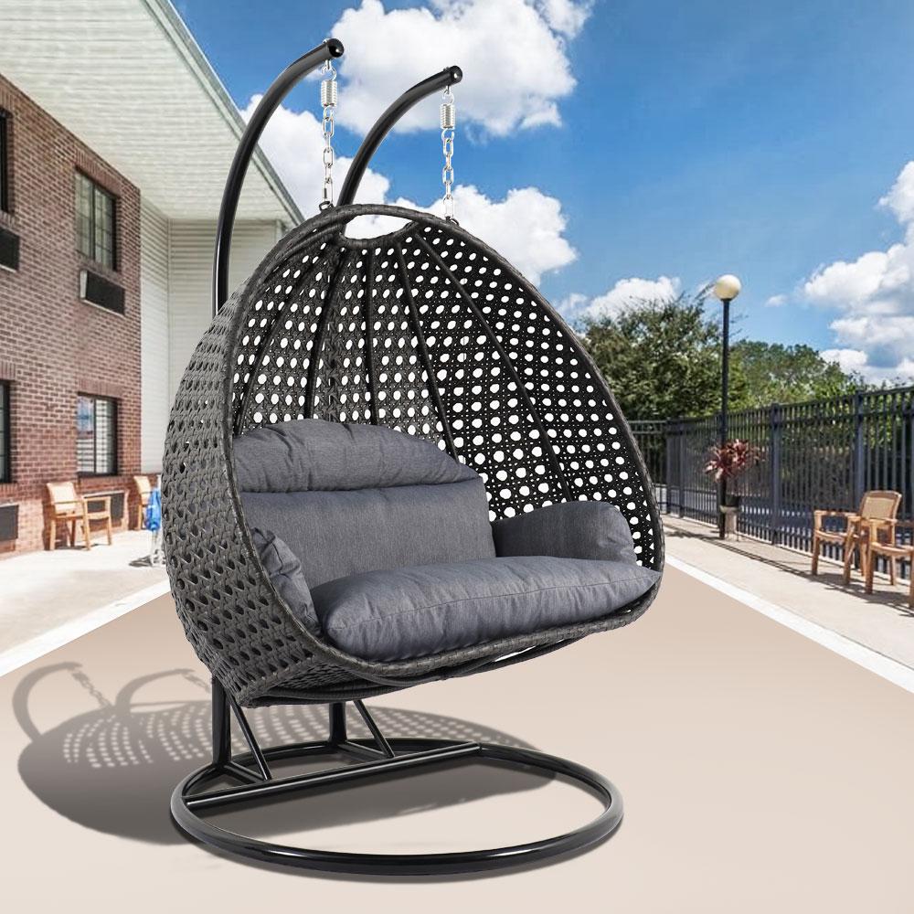 LeisureMod Wicker Hanging 2 person Egg Swing Chair With Outdoor Cover ESC57CBU-C. Picture 3