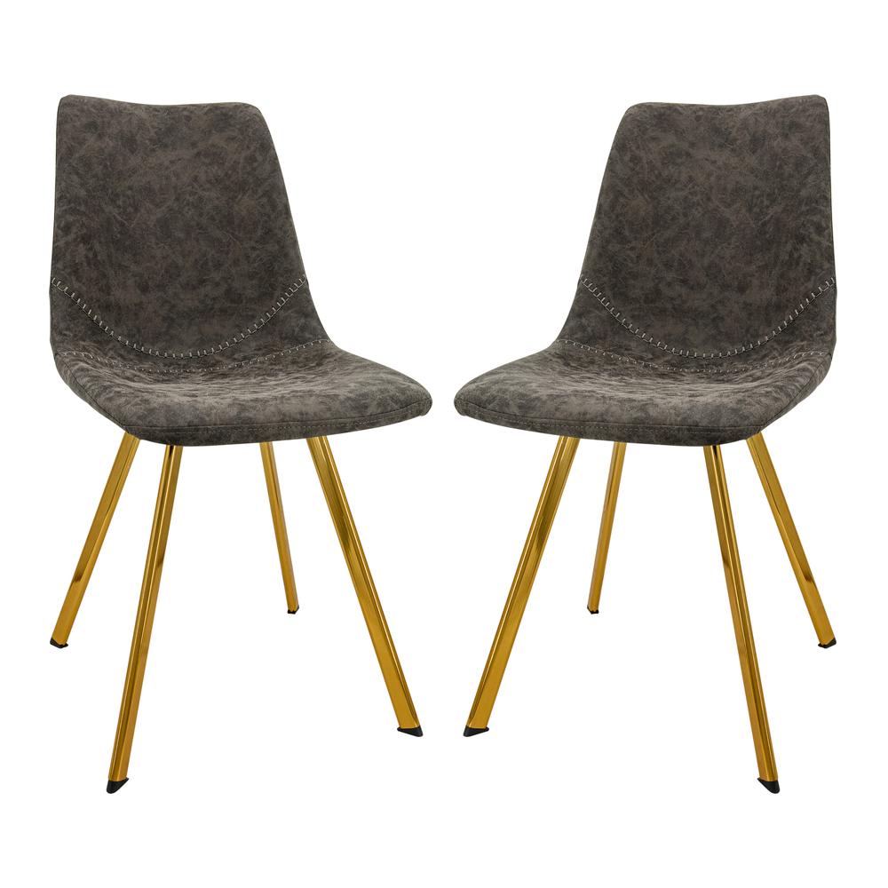 LeisureMod Markley Modern Leather Dining Chair With Gold Legs Set of 2 MCG18GR2. Picture 1