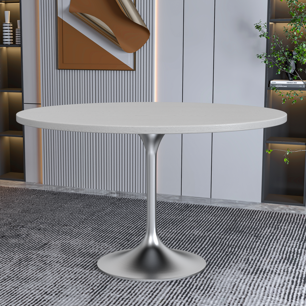 Verve 27" Round Dining Table, Brushed Chrome Base with Light Natural Wood Top. Picture 12