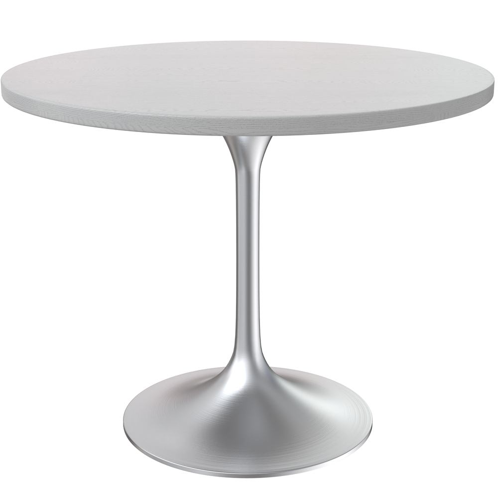 36" Round Dining Table, Brushed Chrome Base with Light Natural Wood MDF Top. Picture 10