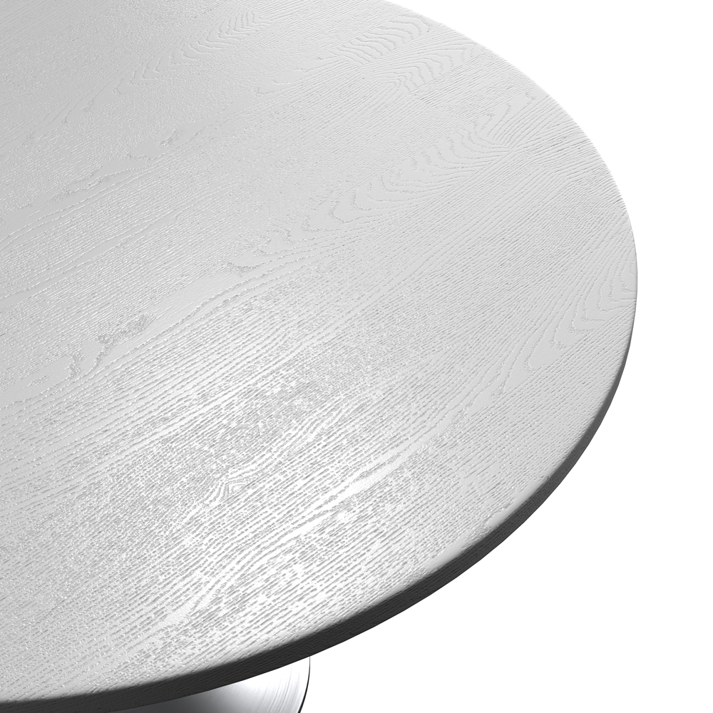 Verve 27" Round Dining Table, Brushed Chrome Base with Light Natural Wood Top. Picture 11
