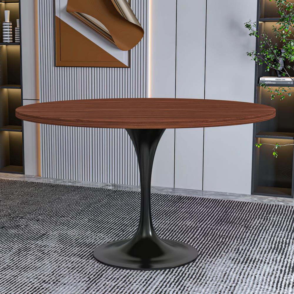 Verve 48 Round Dining Table, White Base with Cognac Brown MDF Top. Picture 13