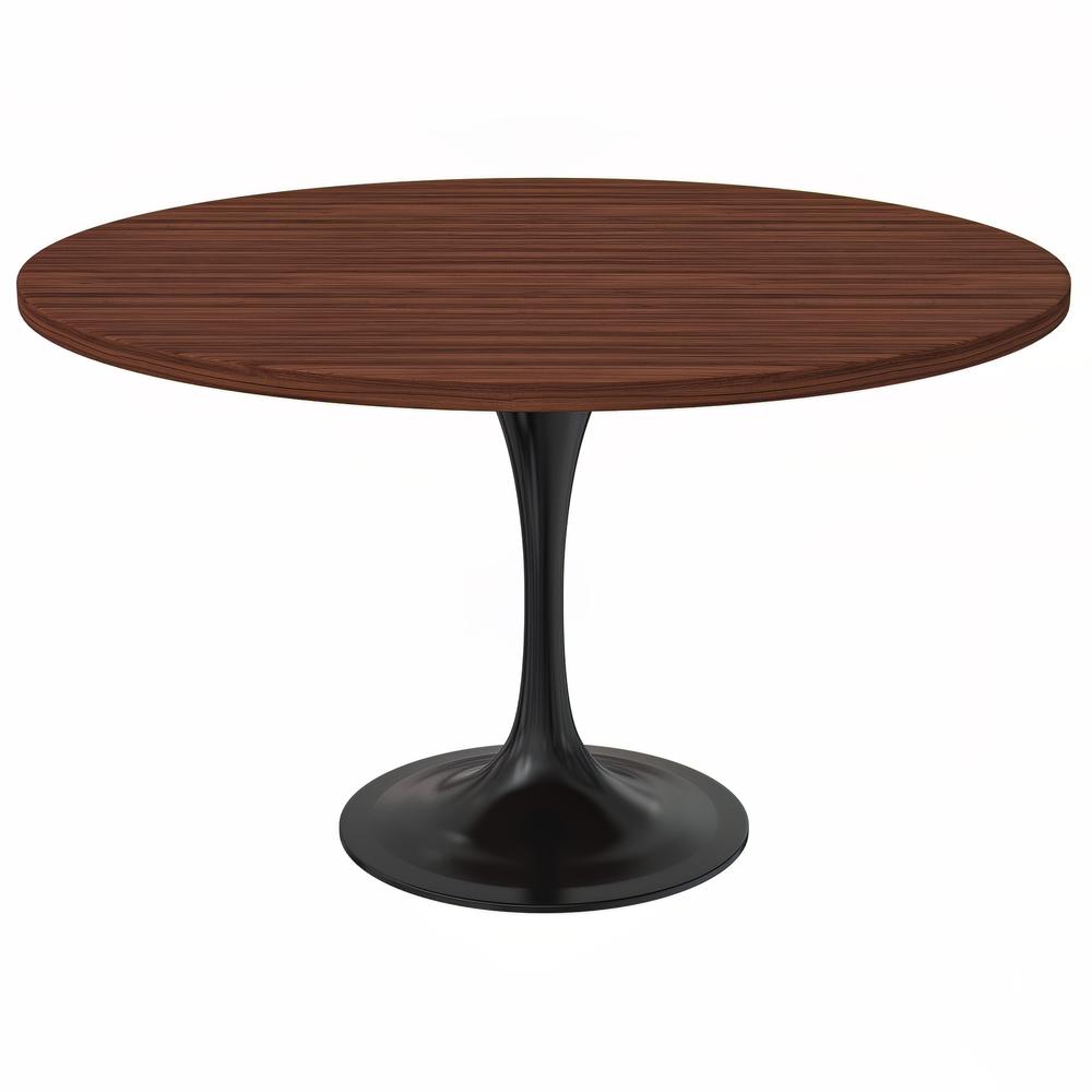 Verve 48 Round Dining Table, White Base with Cognac Brown MDF Top. Picture 9