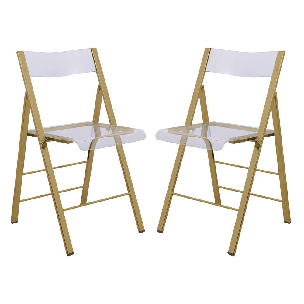 Menno Modern Acrylic Gold Base Folding Chair, Set of 2. Picture 1