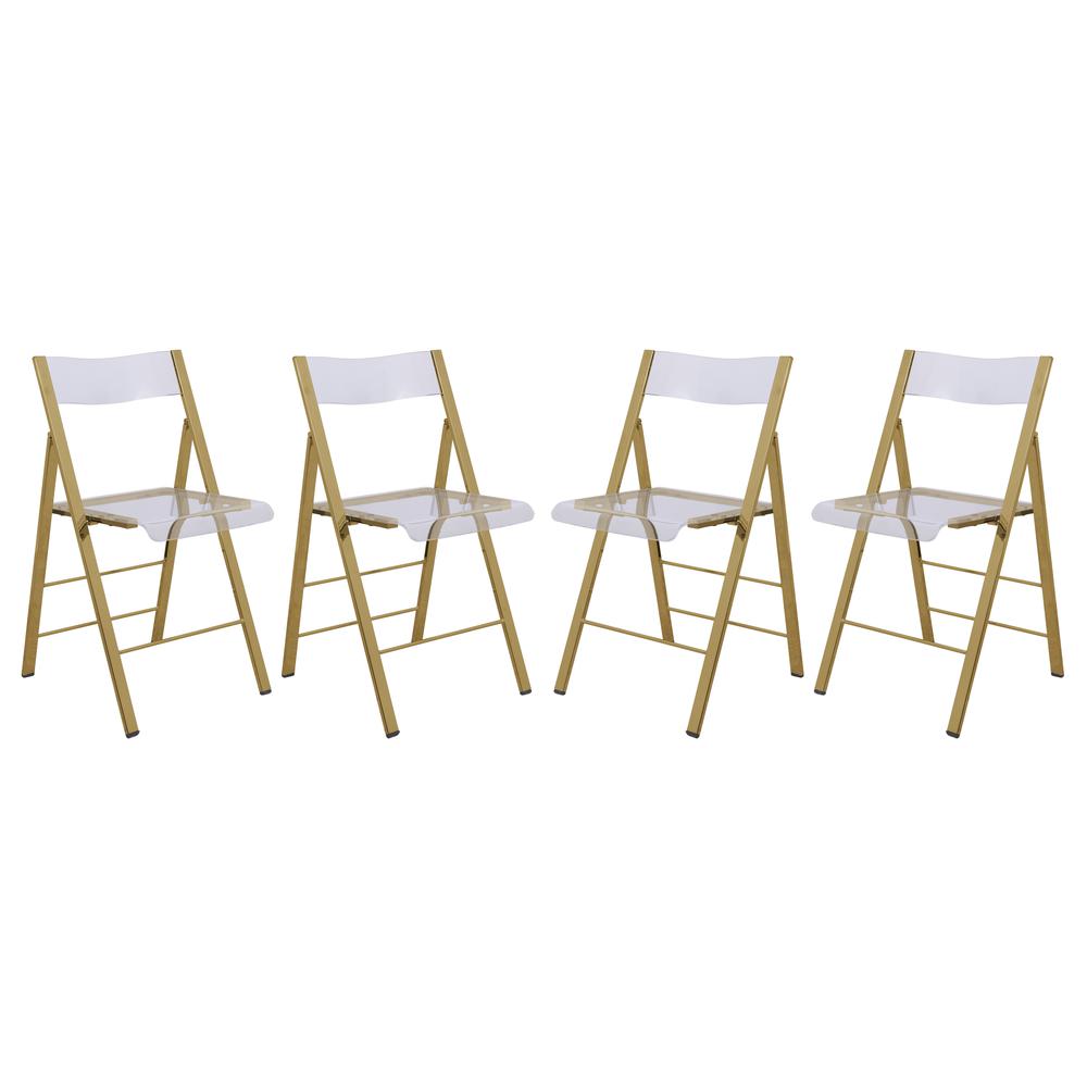 LeisureMod Menno Modern Acrylic Gold Base Folding Chair, Set of 4 MFG15CL4. Picture 1