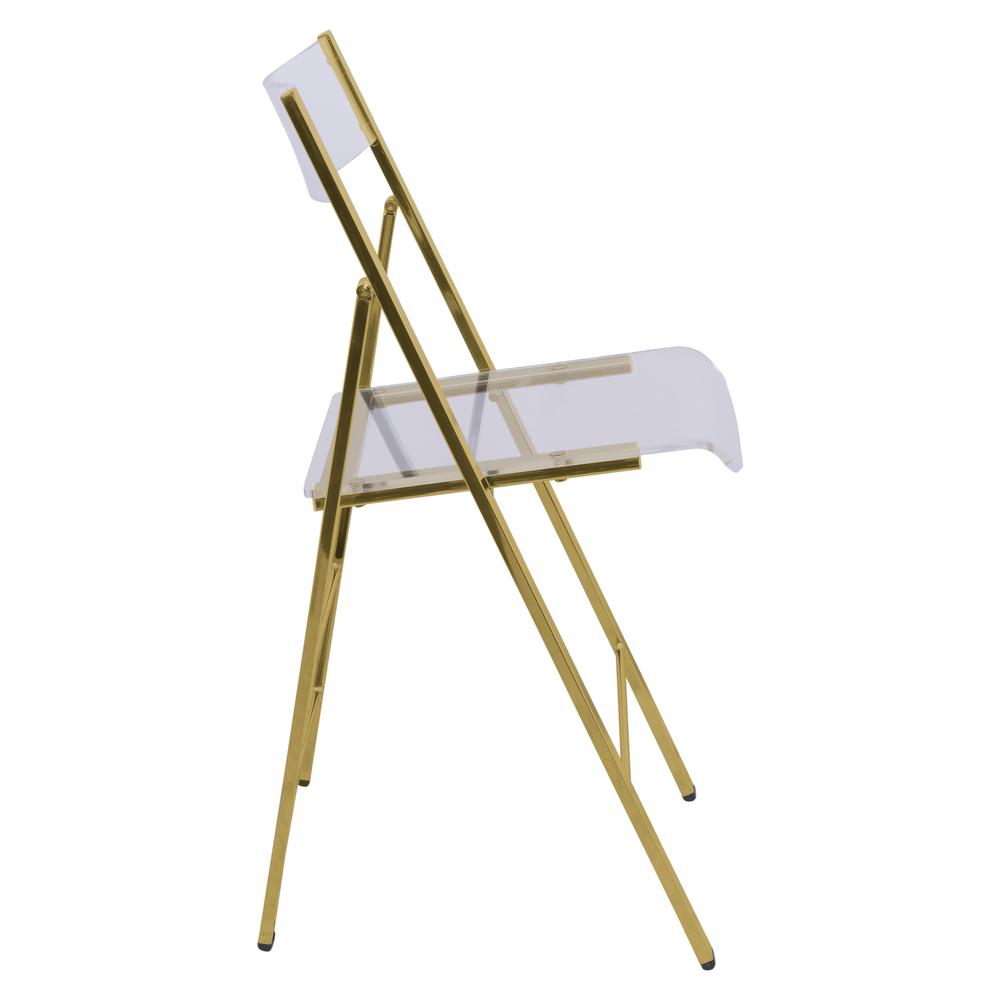 LeisureMod Menno Modern Acrylic Gold Base Folding Chair, Set of 4 MFG15CL4. Picture 3