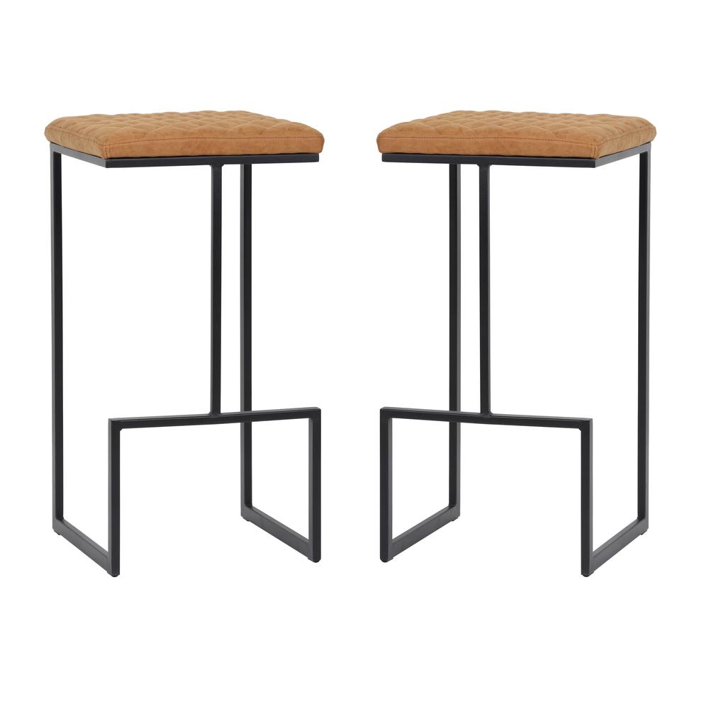 LeisureMod Quincy Leather Bar Stools With Metal Frame Set of 2 QS29BR2. Picture 1