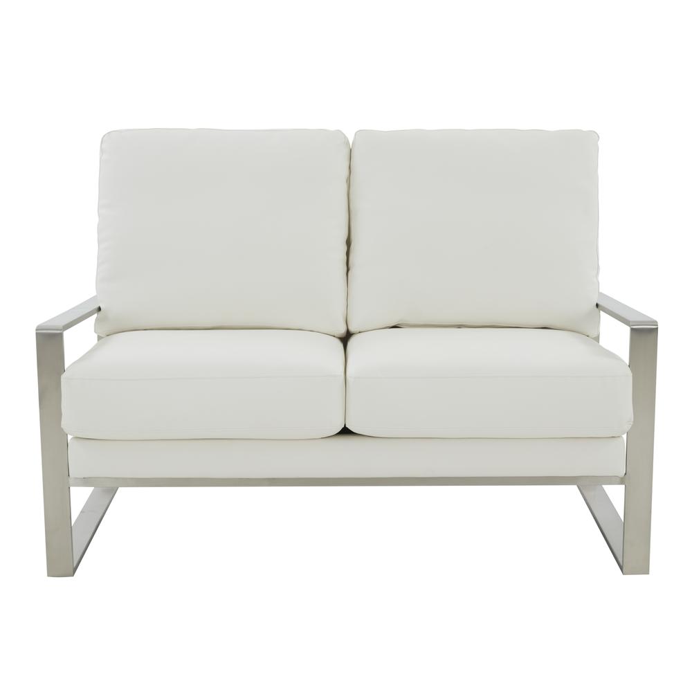 Leisuremod Jefferson Contemporary Modern Faux Leather Loveseat With Silver Frame, White. Picture 5