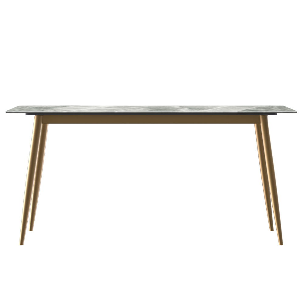 Modern Dining Table Brushed Gold Base, With 71 Light Grey Sintered Stone Top. Picture 2