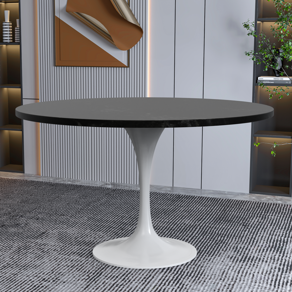 Verve 48 Round Dining Table, White Base with Black MDF Top. Picture 5