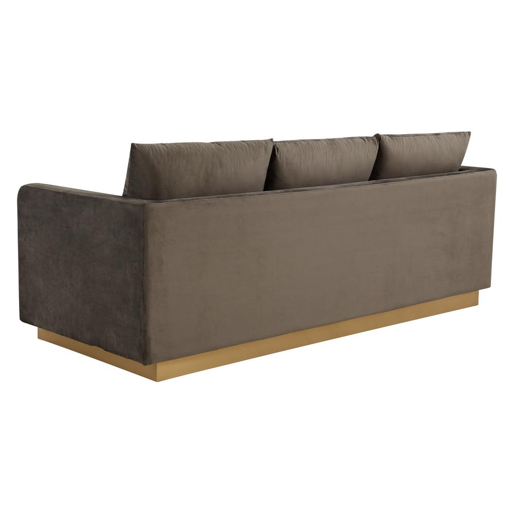 LeisureMod Nervo Modern Mid-Century Upholstered Velvet Sofa with Gold Frame, Dark Grey. Picture 2