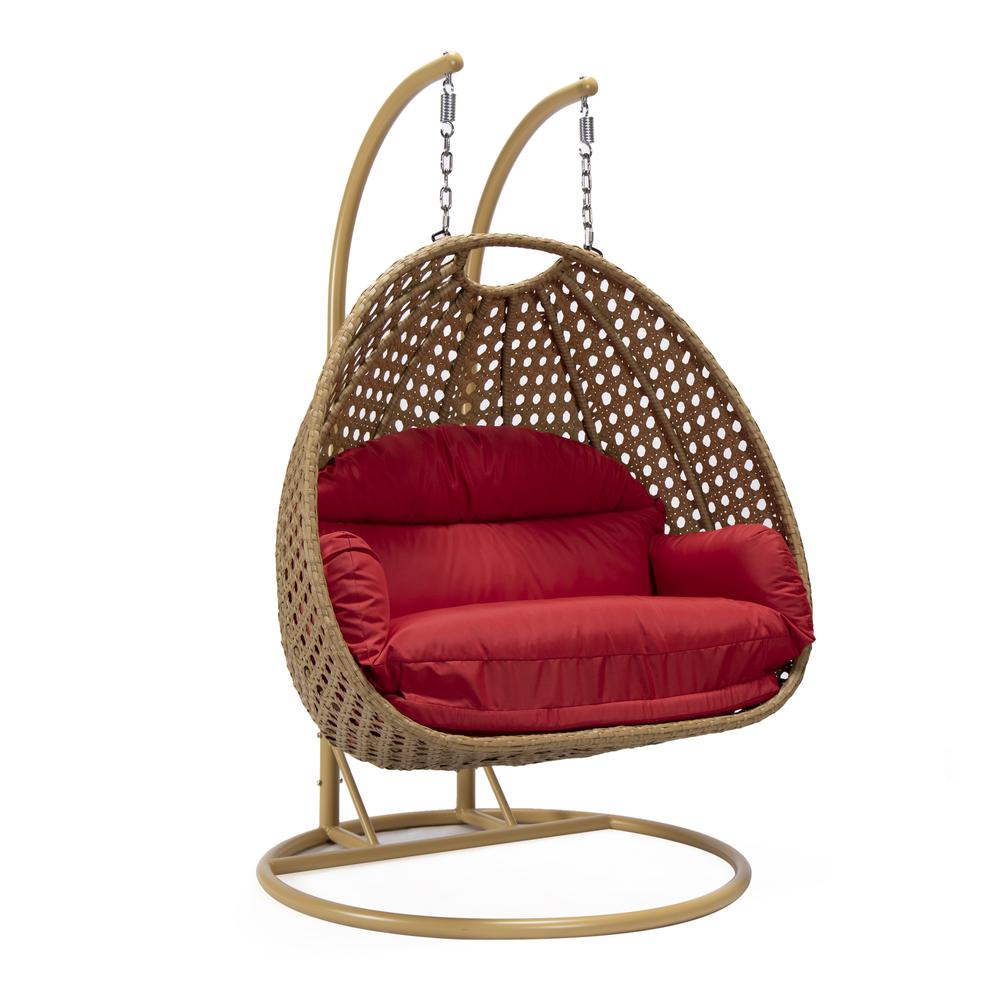 LeisureMod MendozaWicker Hanging 2 person Egg Swing Chair , Red color. Picture 1