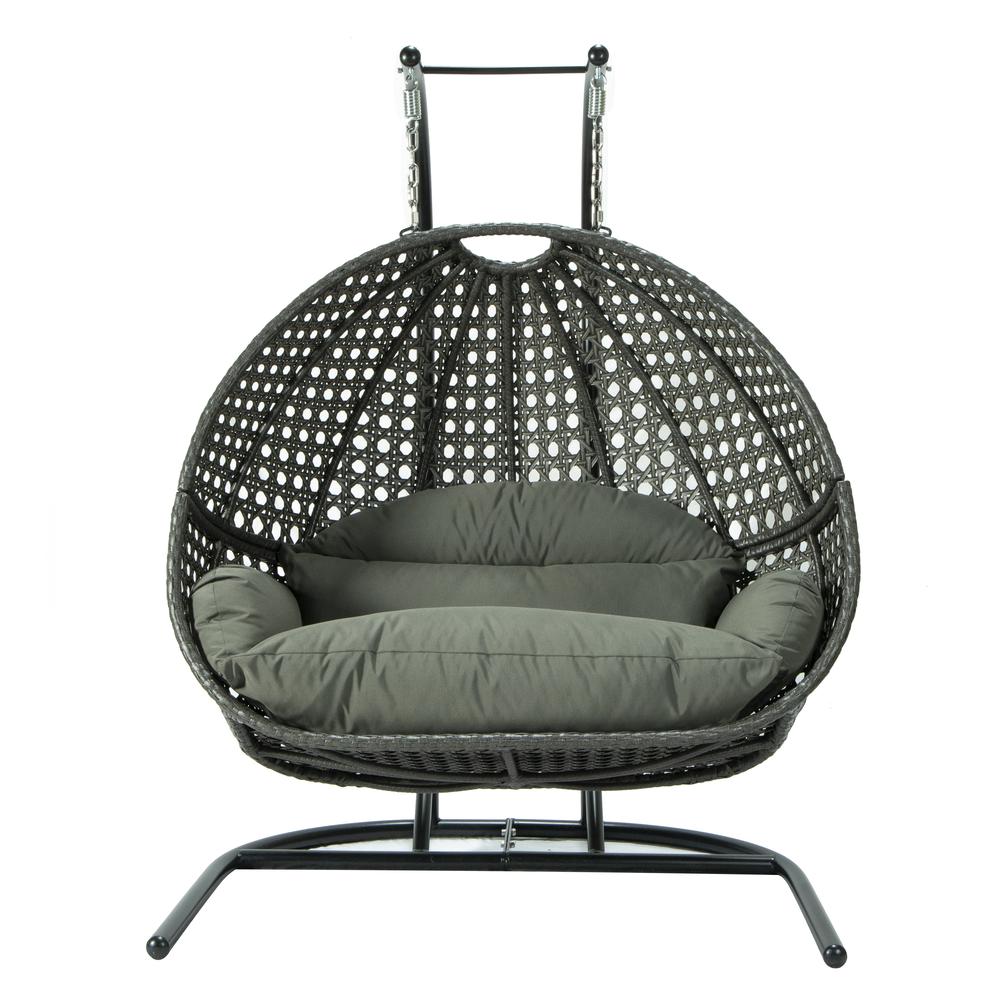 LeisureMod Wicker Hanging Double Egg Swing Chair  EKDCH-57DGR. Picture 2