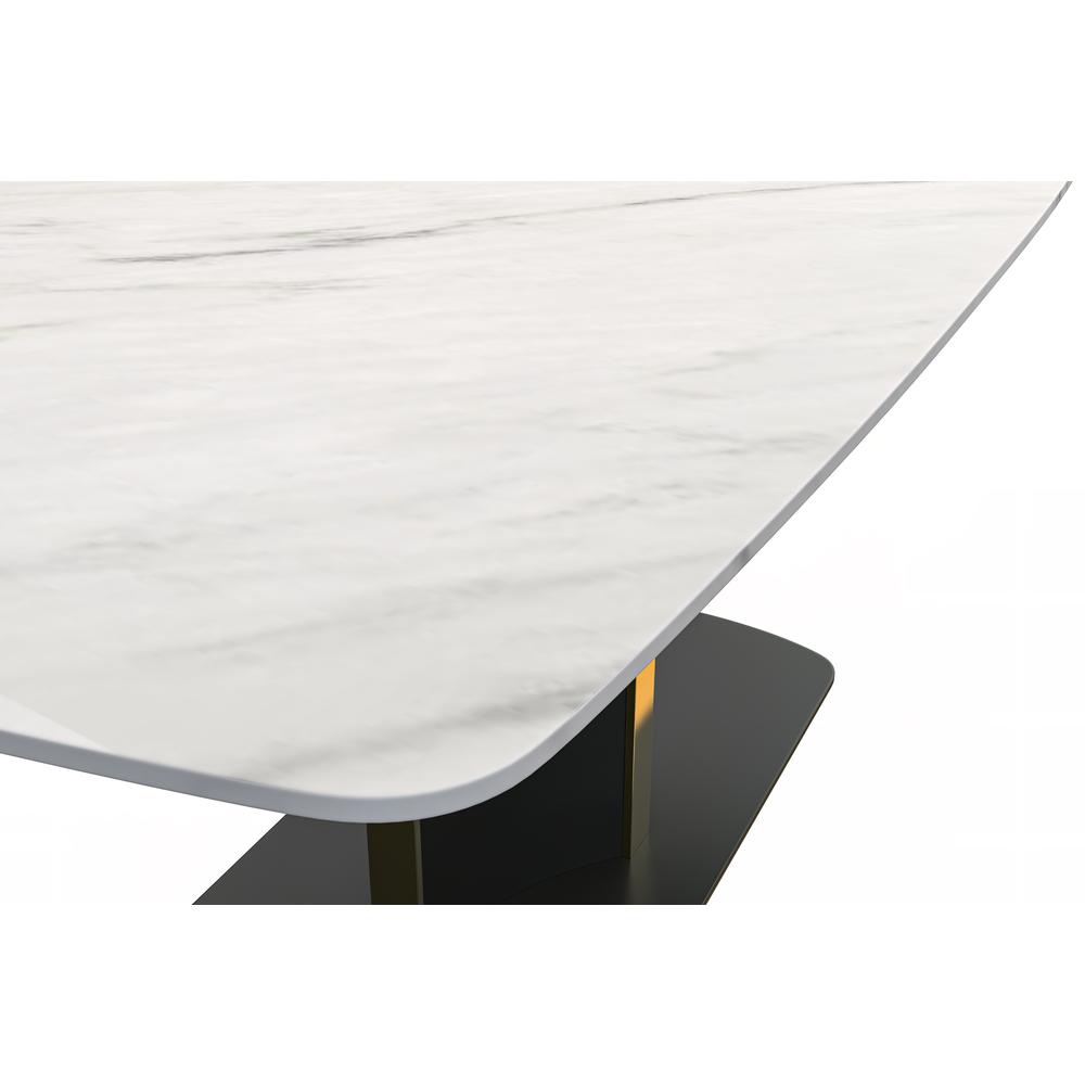 Modern Dining Table Black and Gold Base, With 55 White Sintered Stone Top. Picture 5