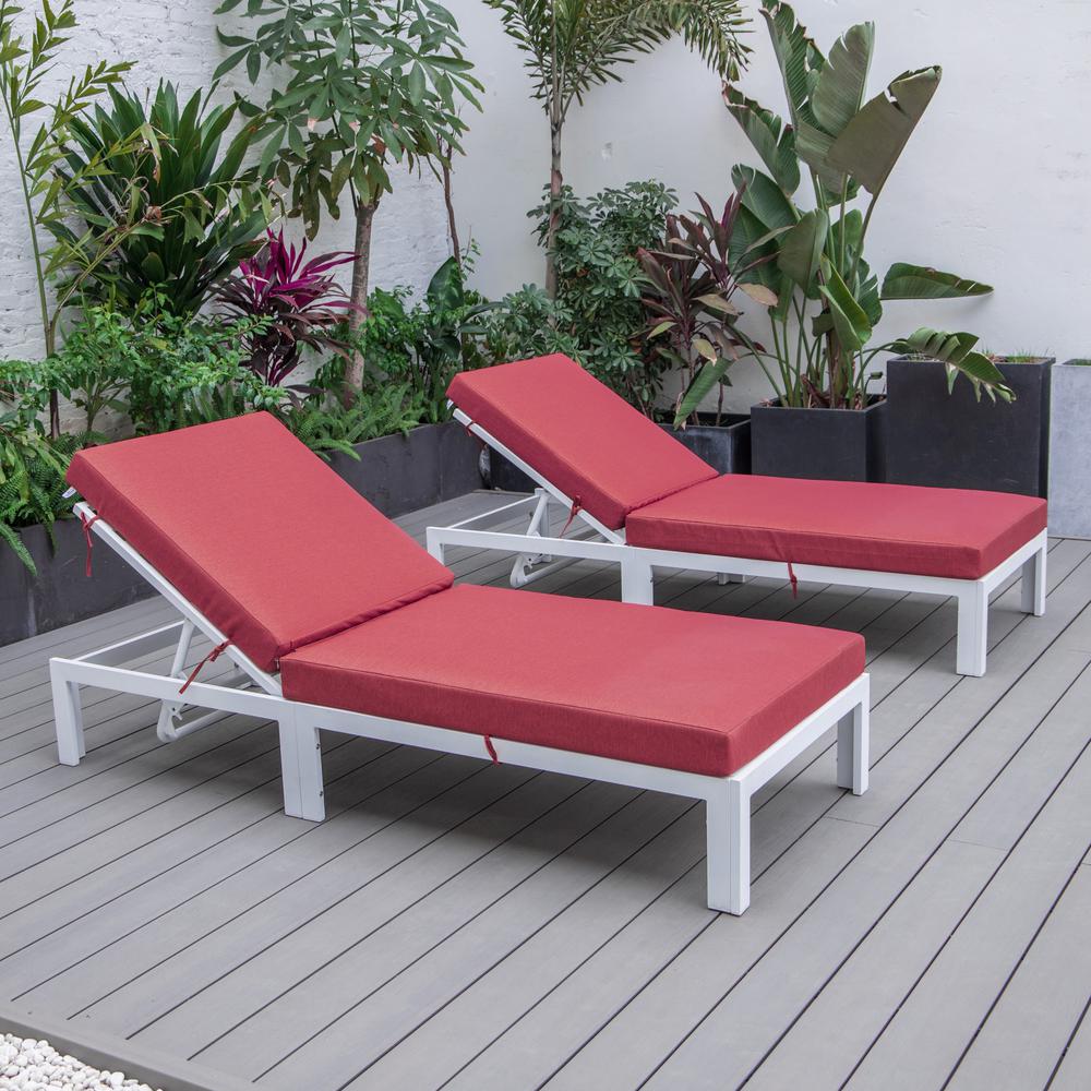 Chelsea Modern Outdoor White Chaise Lounge Chair With Cushions Set of 2. Picture 7