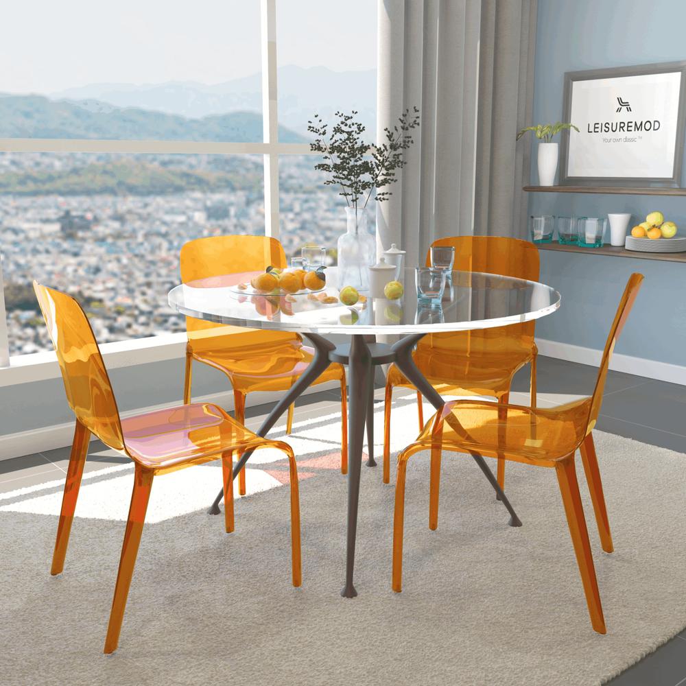 LeisureMod Murray Modern Dining Chair, Set of 4, Transparent Orange. Picture 8