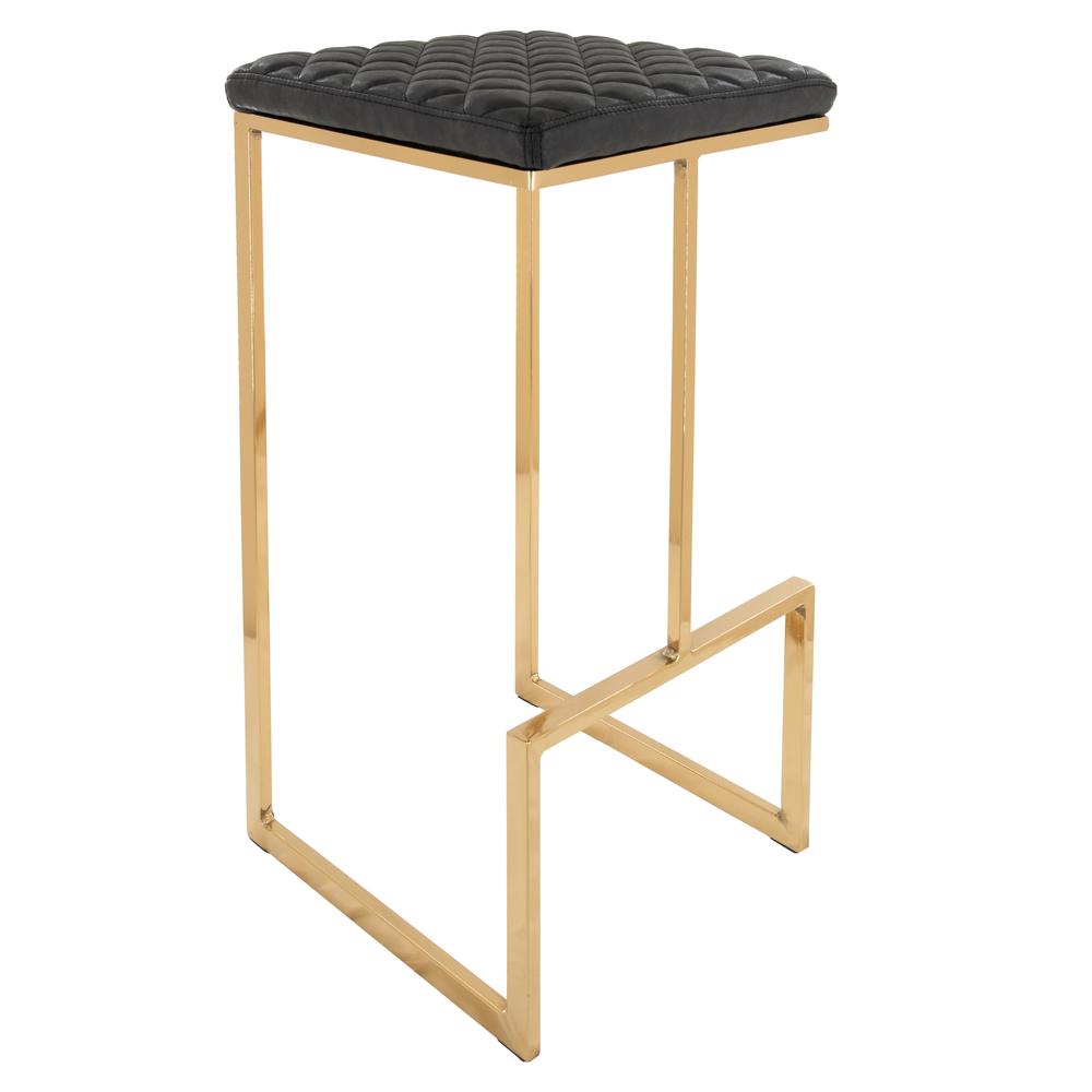 LeisureMod Quincy Quilted Stitched Leather Bar Stools With Gold Metal FrameCharcoal Black. Picture 4