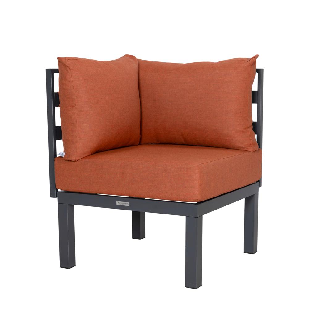 LeisureMod Chelsea 6-Piece Patio Sectional Black Aluminum With Cushions in Orange. Picture 26