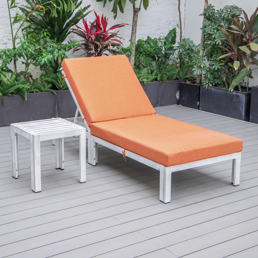 Outdoor Weathered Grey Chaise Lounge Chair With Side Table & Cushions. Picture 7