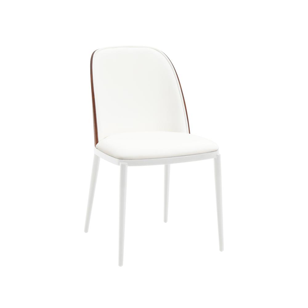 Dining Side Chair with Leather Seat and White Powder-Coated Steel Frame. Picture 1