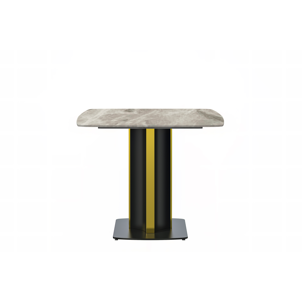 Modern Dining Table Black and Gold Base, With 55 Deep Grey Sintered Stone Top. Picture 1