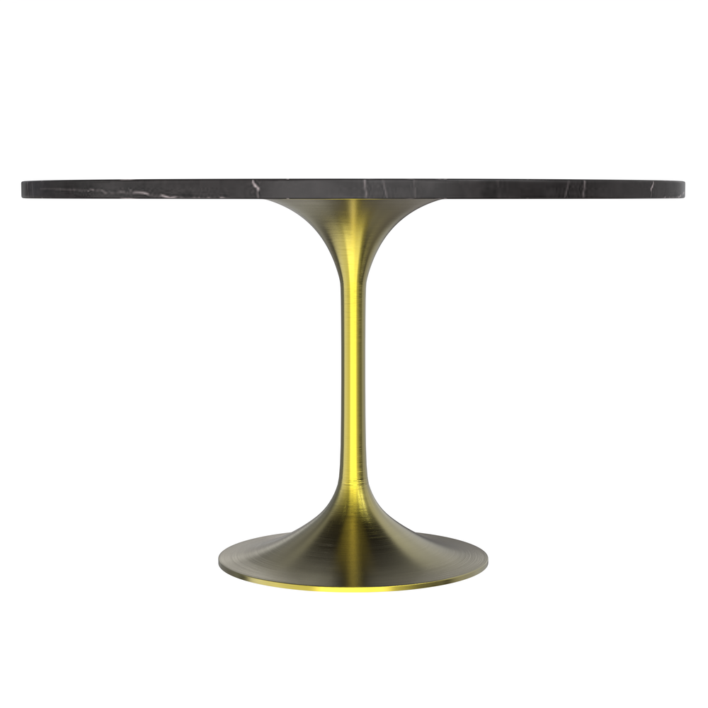 48 Round Dining Table, Brushed Gold Base with Sintered Stone Black Top. Picture 3