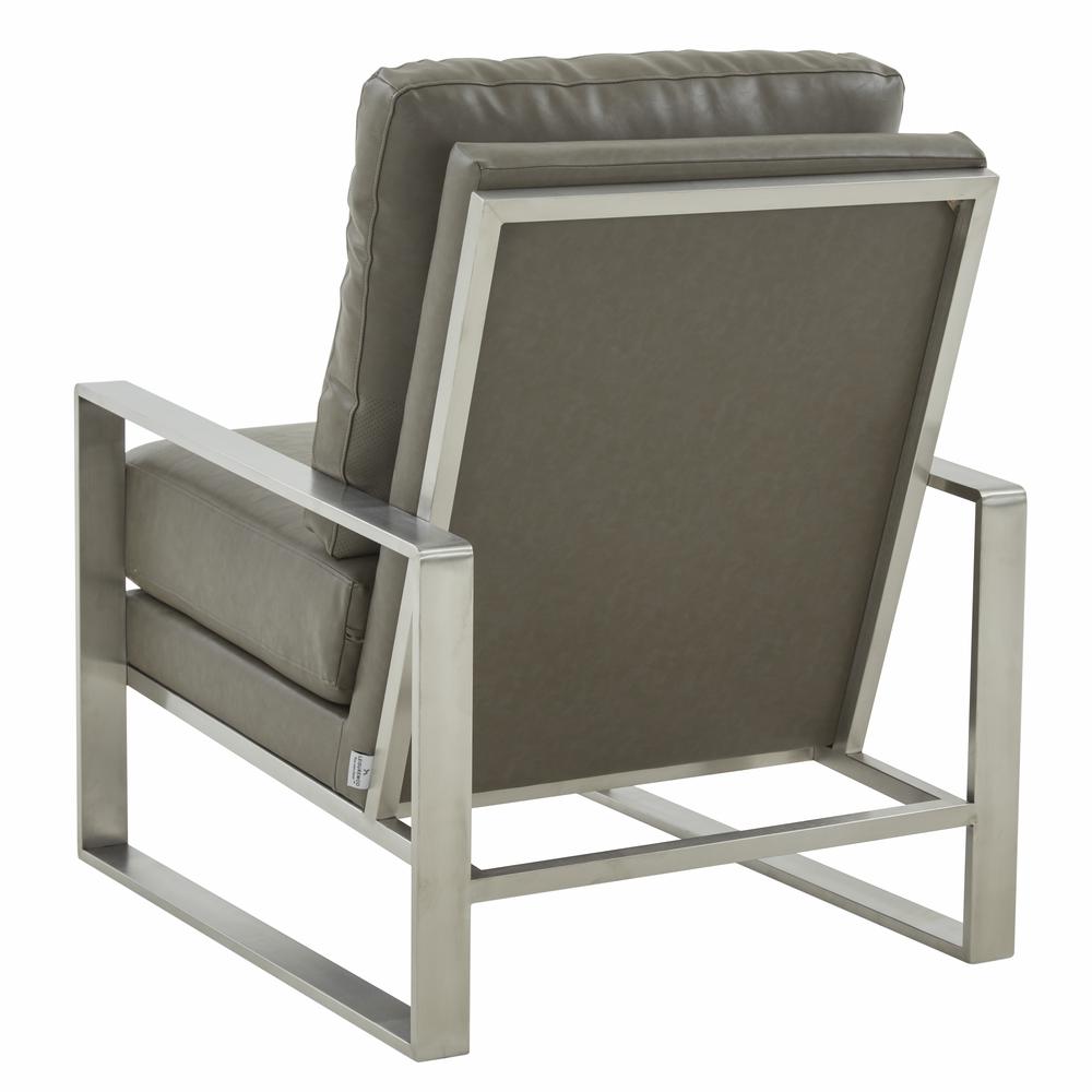 LeisureMod Jefferson Leather Modern Design Accent Armchair With Elegant Silver Frame, Grey. Picture 4