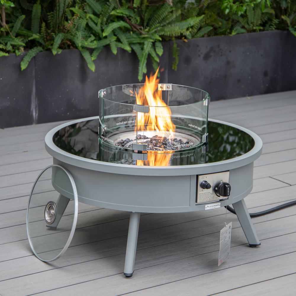 LeisureMod Walbrooke Modern Grey Patio Conversation With Round Fire Pit & Tank Holder, Green. Picture 4