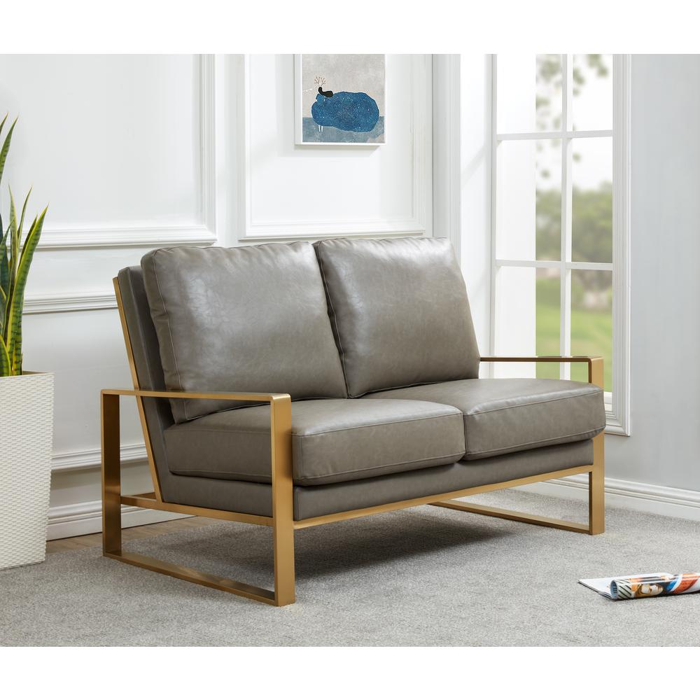Jefferson - Leather Loveseat - Gold Frame - Grey. Picture 2