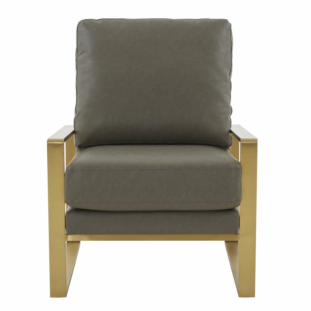 LeisureMod Jefferson Leather Modern Design Accent Armchair With Elegant Gold Frame, Grey. Picture 4