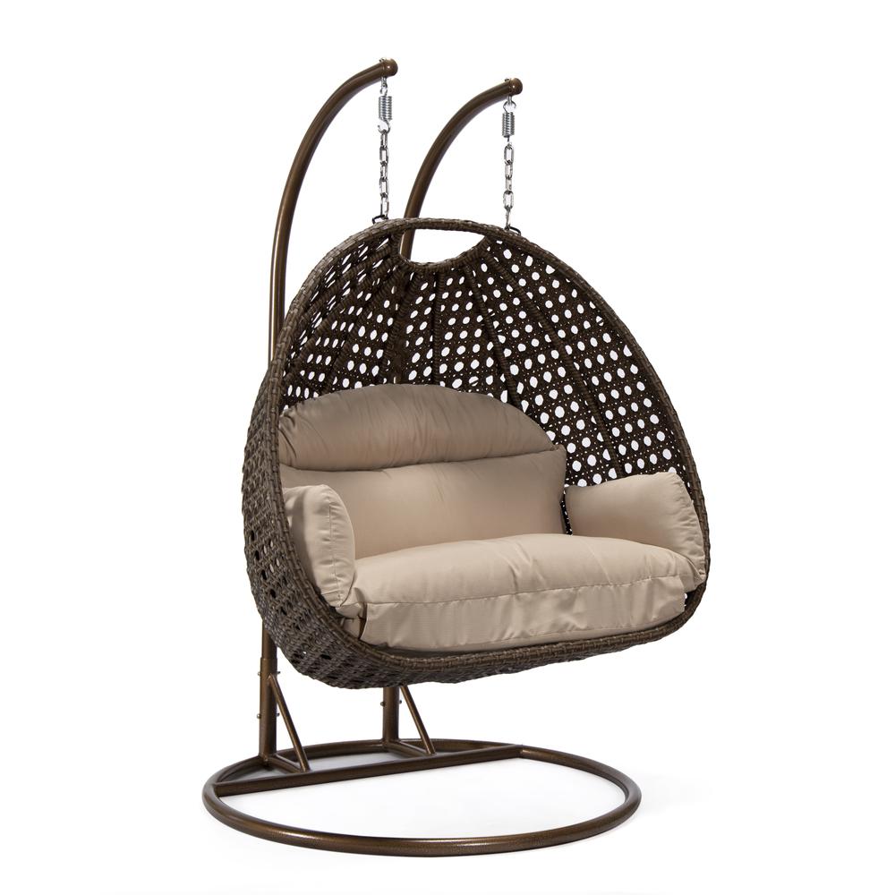 LeisureMod Wicker Hanging 2 person Egg Swing Chair , Beige. Picture 1