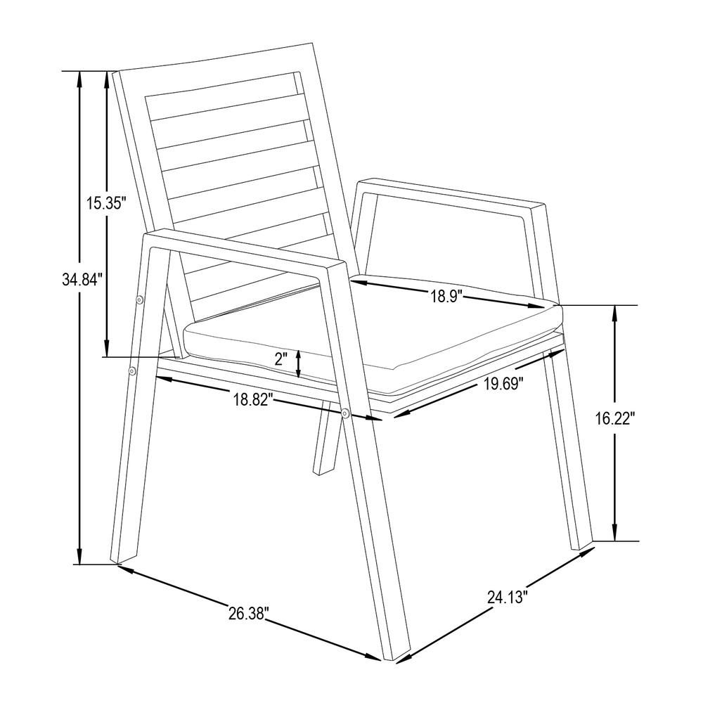 Chelsea Modern Patio Dining Armchair in Aluminum with Removable Cushions. Picture 11