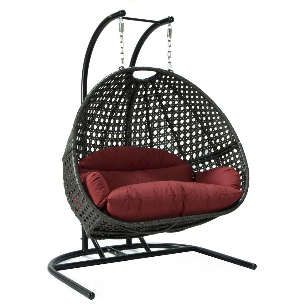 LeisureMod Wicker Hanging Double Egg Swing Chair  EKDCH-57DR. Picture 3