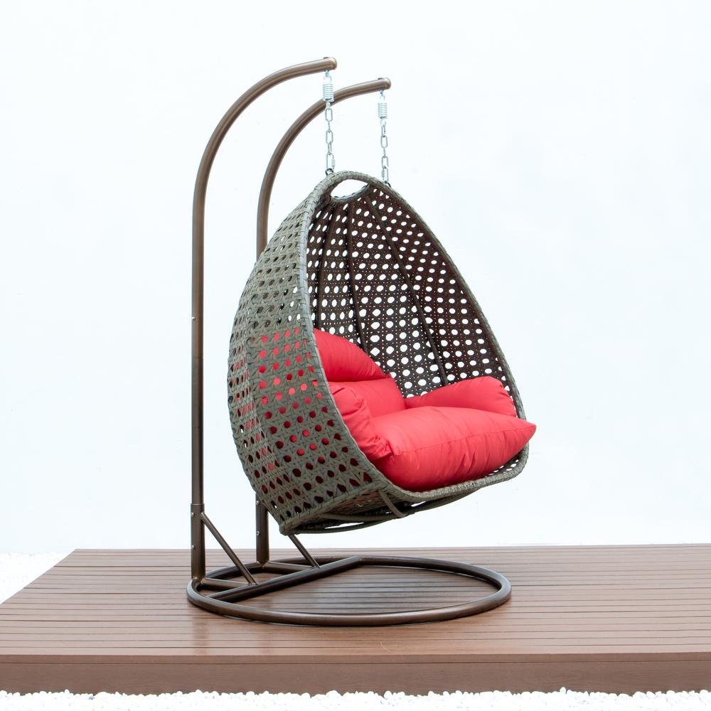 Beige Wicker Hanging 2 person Egg Swing Chair. Picture 6