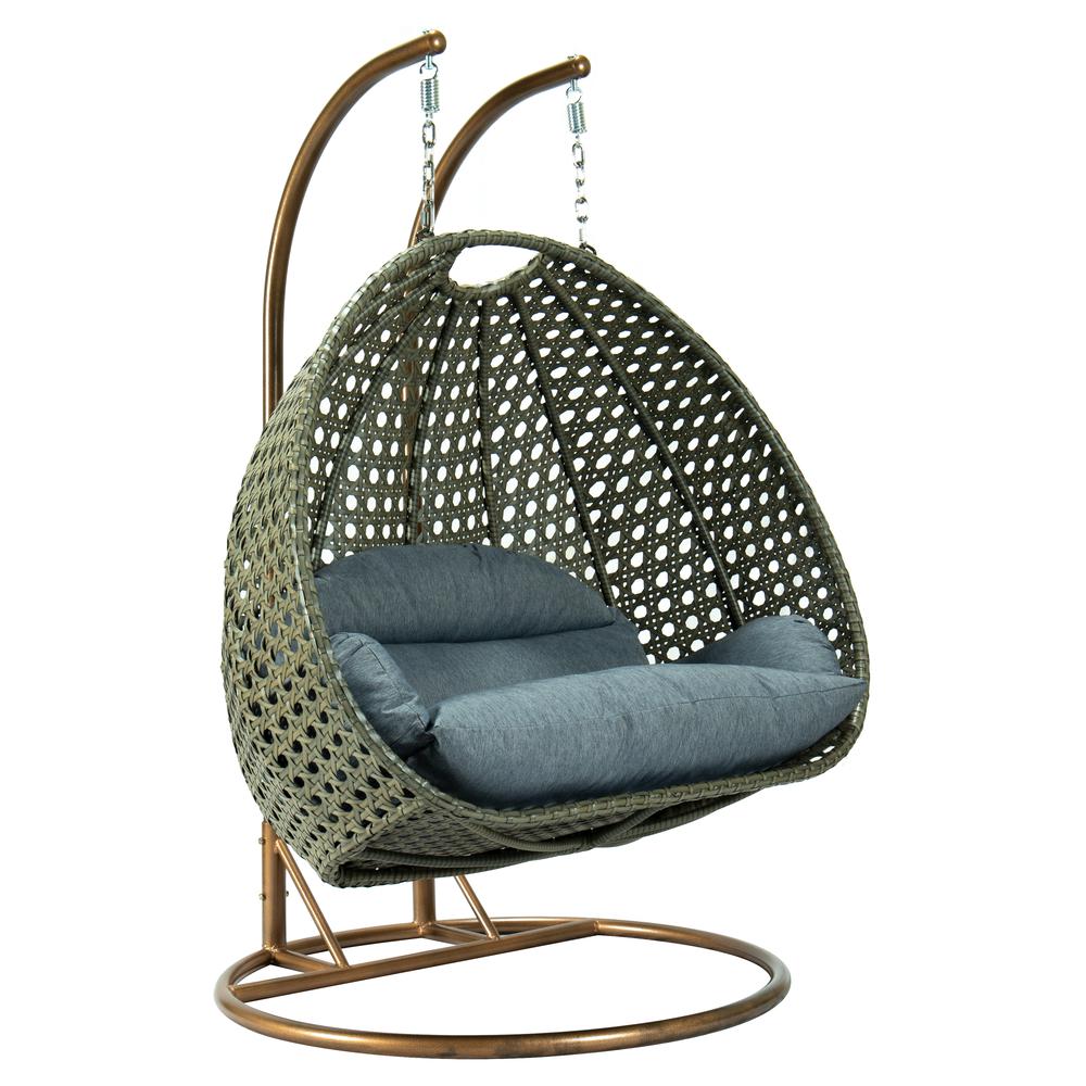 Beige Wicker Hanging 2 person Egg Swing Chair. Picture 1