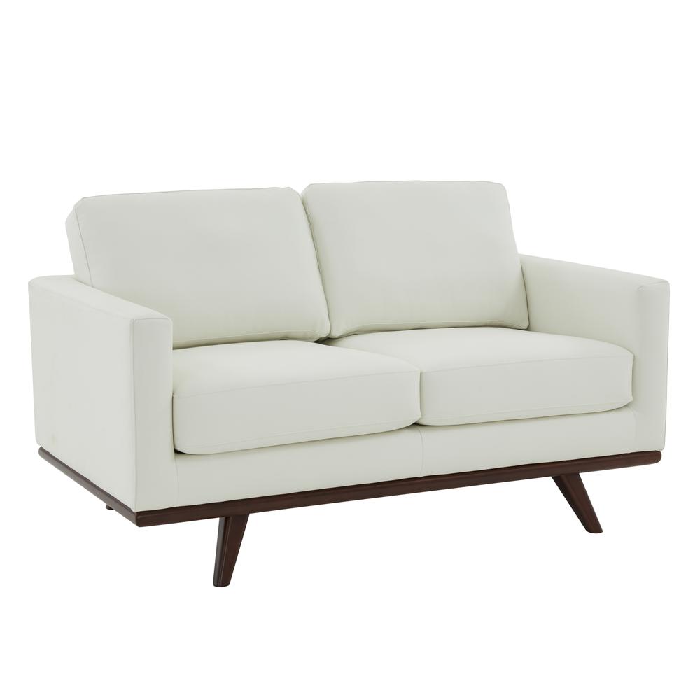 LeisureMod Chester Modern Leather Loveseat With Birch Wood Base, White. Picture 1