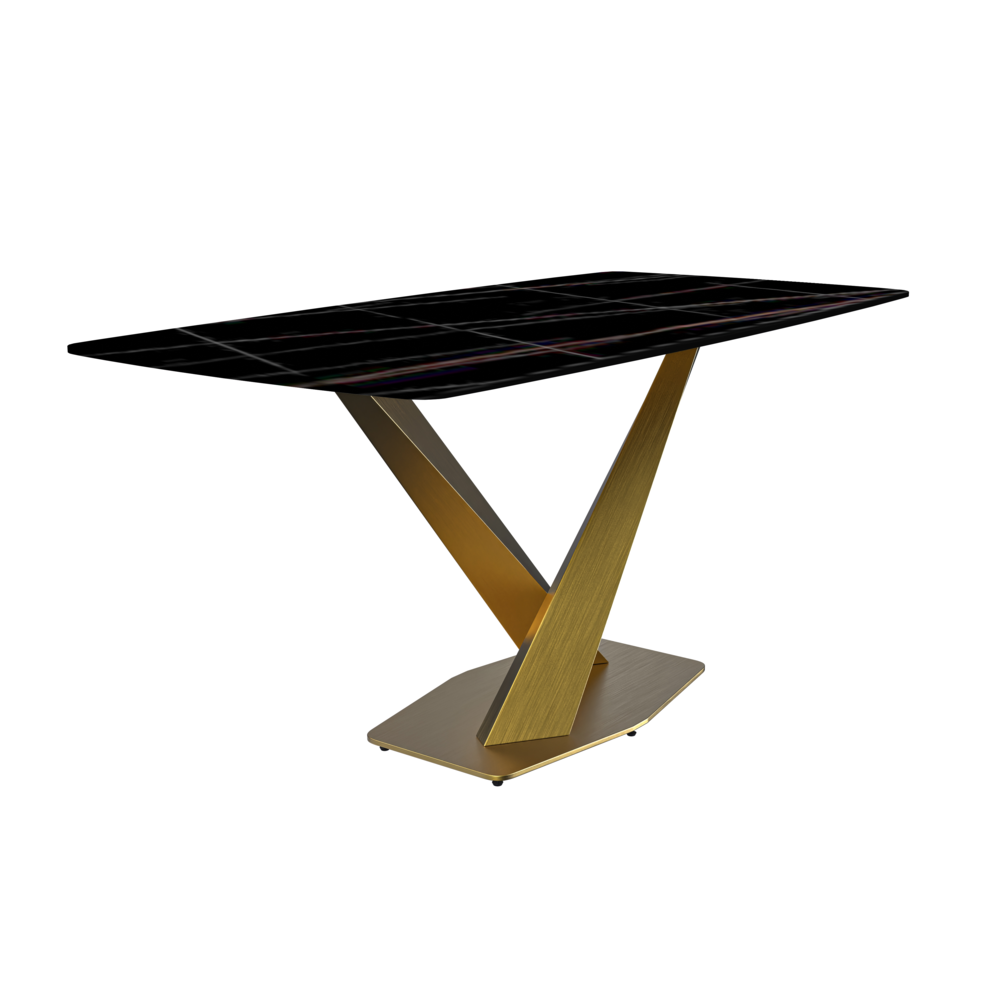 Modern Dining Table Gold Base, With 55" Black/Gold Sintered Stone Top. Picture 3