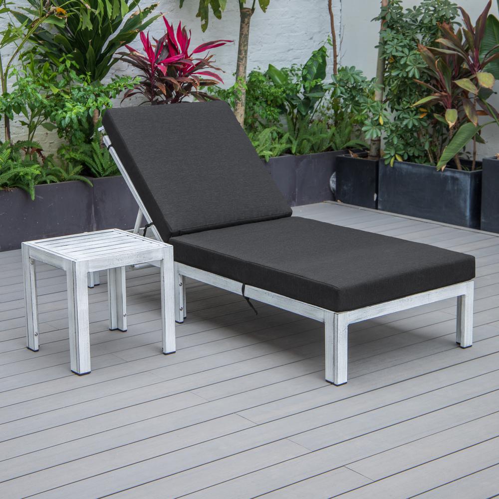 Outdoor Weathered Grey Chaise Lounge Chair With Side Table & Cushions. Picture 2