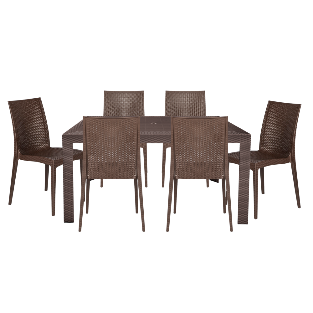 Mace 7-Piece Outdoor Dining Set with Rectangular Table and Stackable Chairs. Picture 1